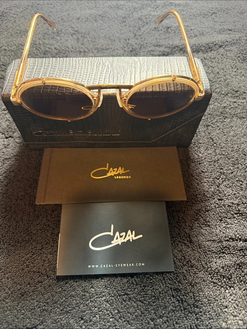 Cazal Gold Round Sunglasses with Dark Lenses